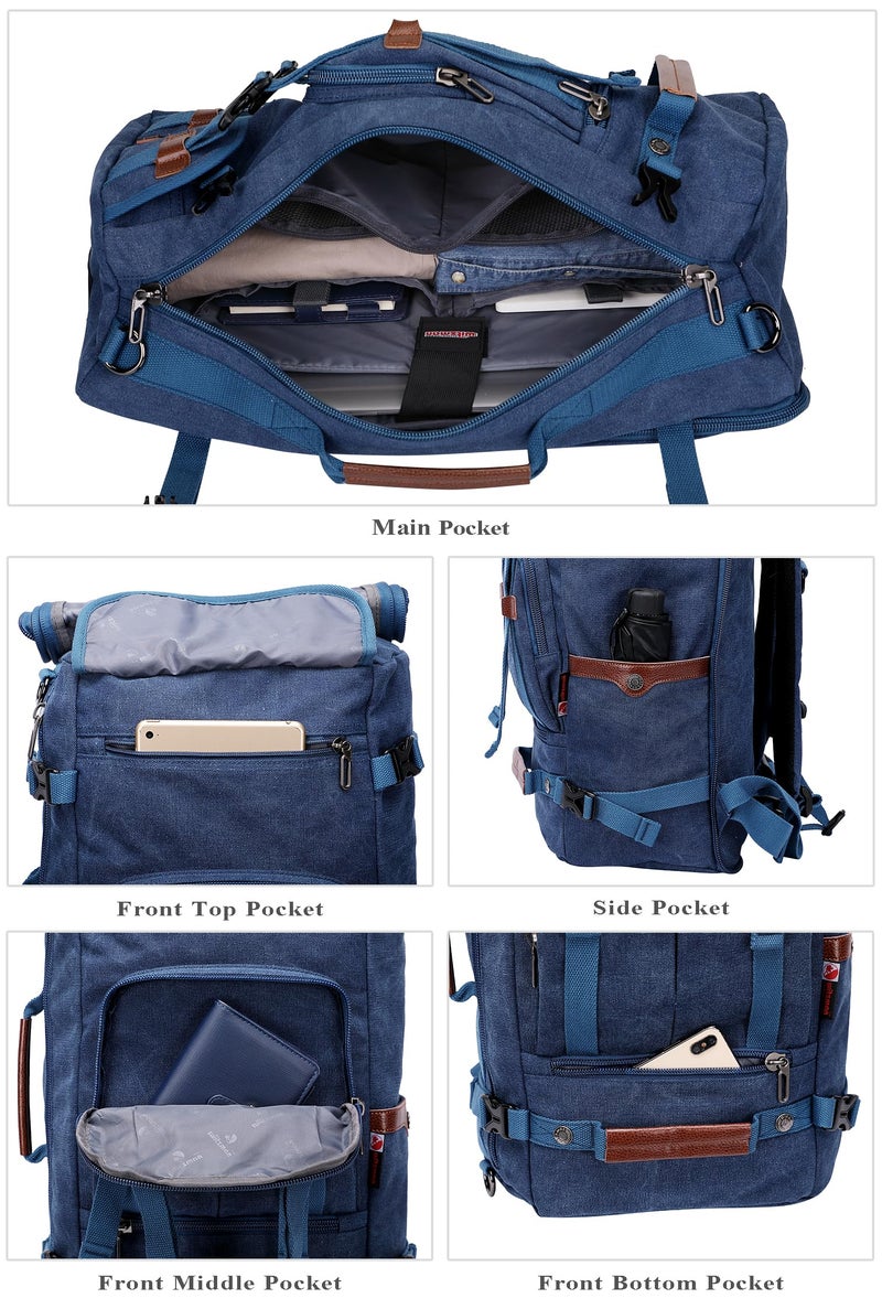 WITZMAN Canvas Backpack Vintage Travel Backpack Large Laptop Bags Convertible Shoulder Rucksack(A519-1 Classic Blue) - Image 3